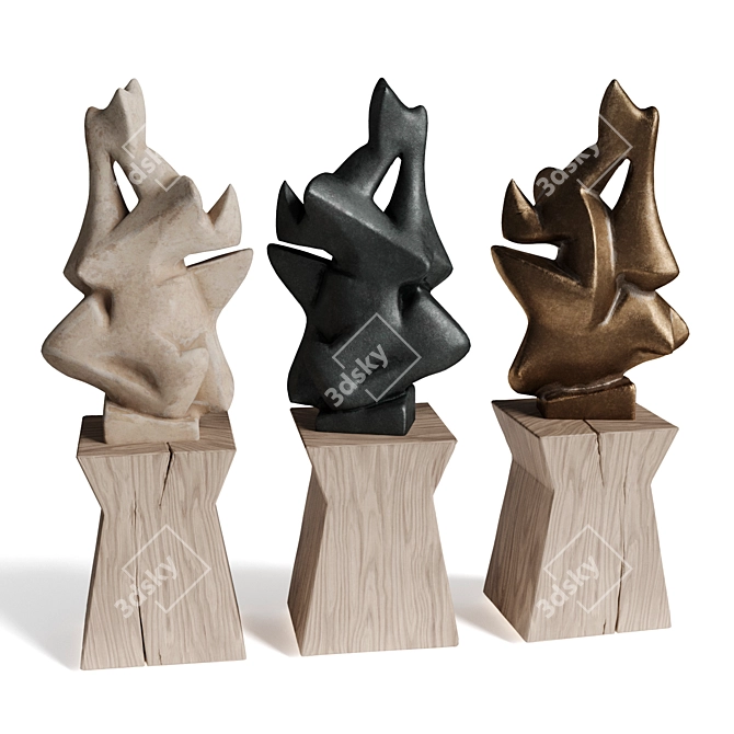 Contemporary Sculptures: Wood, Plaster & Metal 3D model image 1