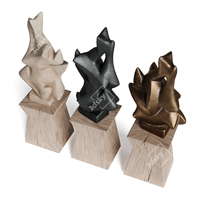 Contemporary Sculptures: Wood, Plaster & Metal 3D model image 2