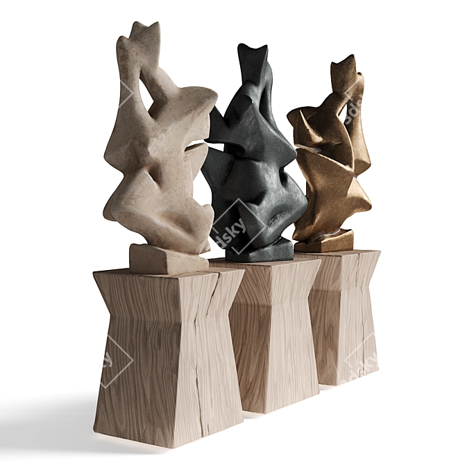 Contemporary Sculptures: Wood, Plaster & Metal 3D model image 4