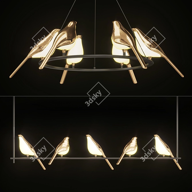 NOMI Bird Chandelier: Stylish Avian-inspired Lighting 3D model image 1