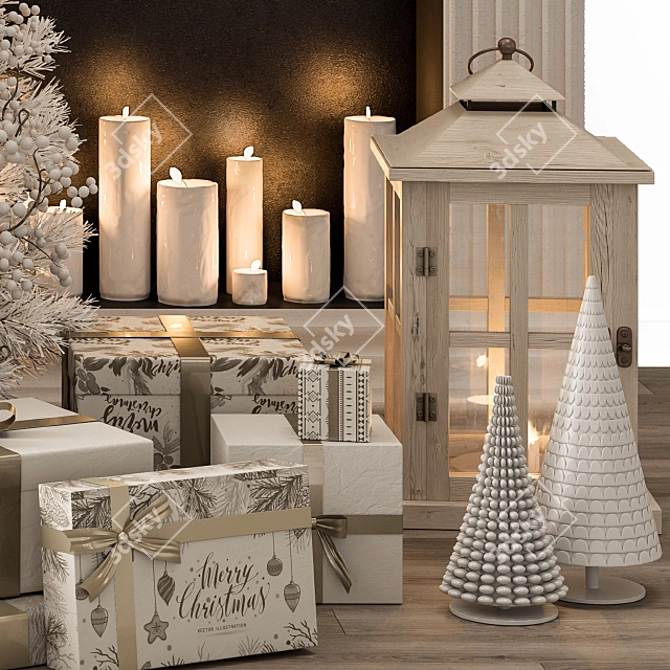 Golden White Christmas Tree Gift 3D model image 4