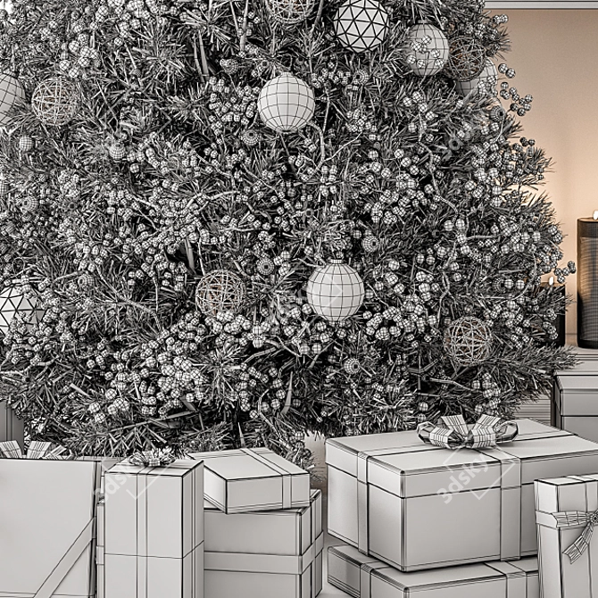 Golden White Christmas Tree Gift 3D model image 6