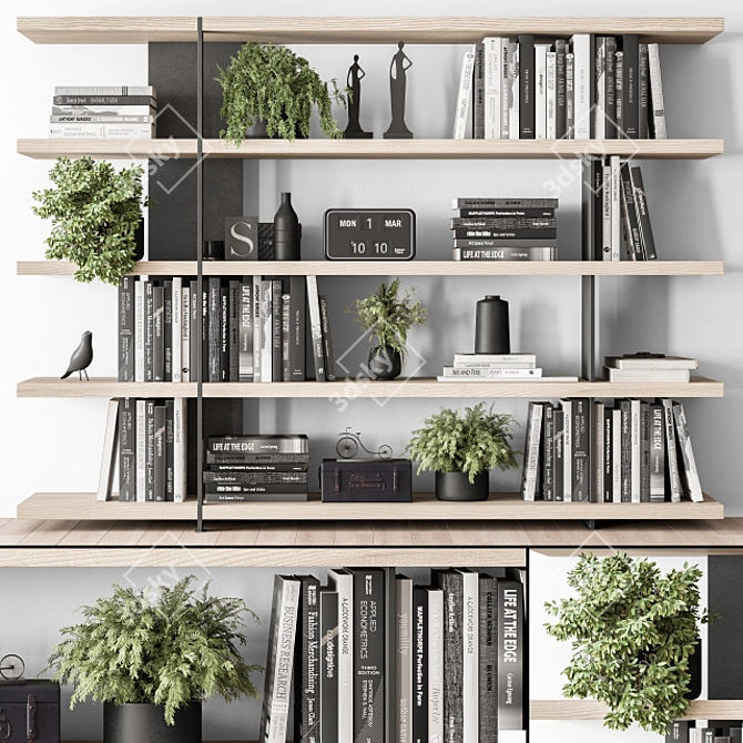 Rustic Charm Wood & Metal Shelves 3D model image 1