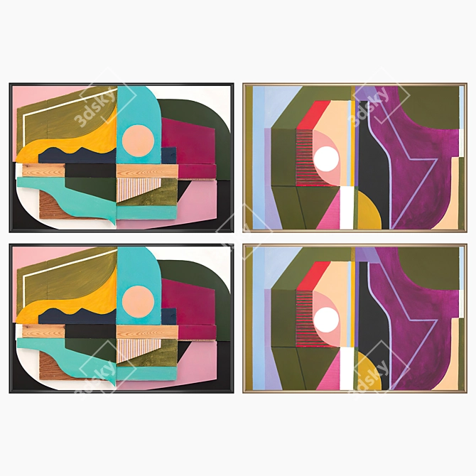 Artful Pair: 2 Paintings with 4 Frame Variations 3D model image 1