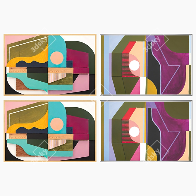 Artful Pair: 2 Paintings with 4 Frame Variations 3D model image 2