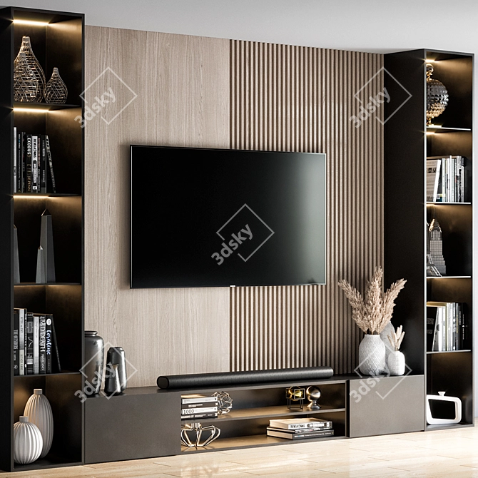 SleekTV Wall Unit-380cm | Stylish & Space-Saving 3D model image 2