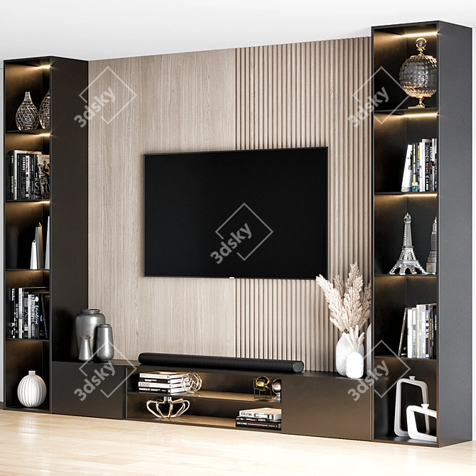 SleekTV Wall Unit-380cm | Stylish & Space-Saving 3D model image 3