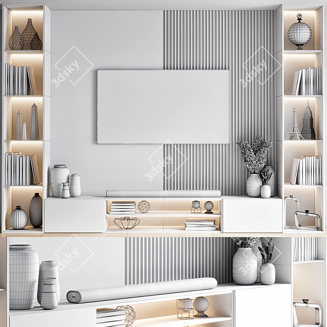 SleekTV Wall Unit-380cm | Stylish & Space-Saving 3D model image 4