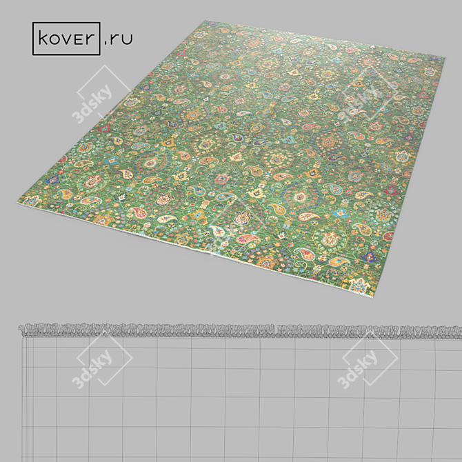 Ethnic Floral Gray Wool Rug 3D model image 2