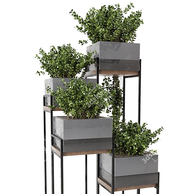 Rusty Concrete Pot on Metal Shelf - Set 344 3D model image 3