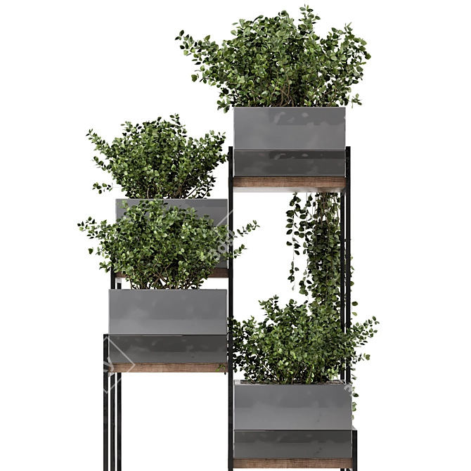 Rusty Concrete Pot on Metal Shelf - Set 344 3D model image 4