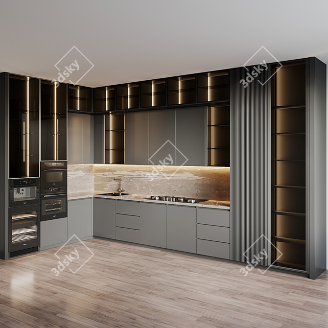 Modern Kitchen Set with High-End Appliances 3D model image 2