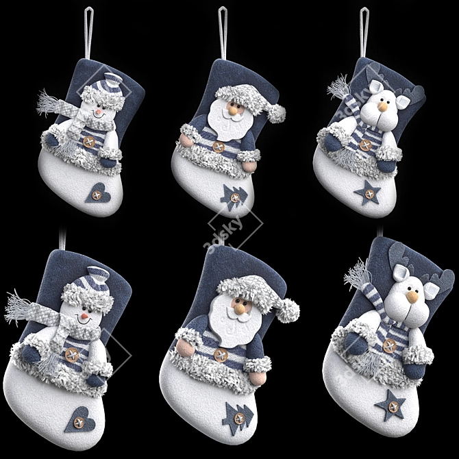 Festive Fireplace Christmas Socks 3D model image 2