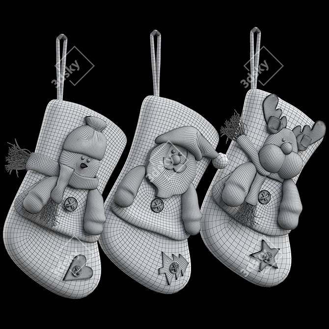 Festive Fireplace Christmas Socks 3D model image 7