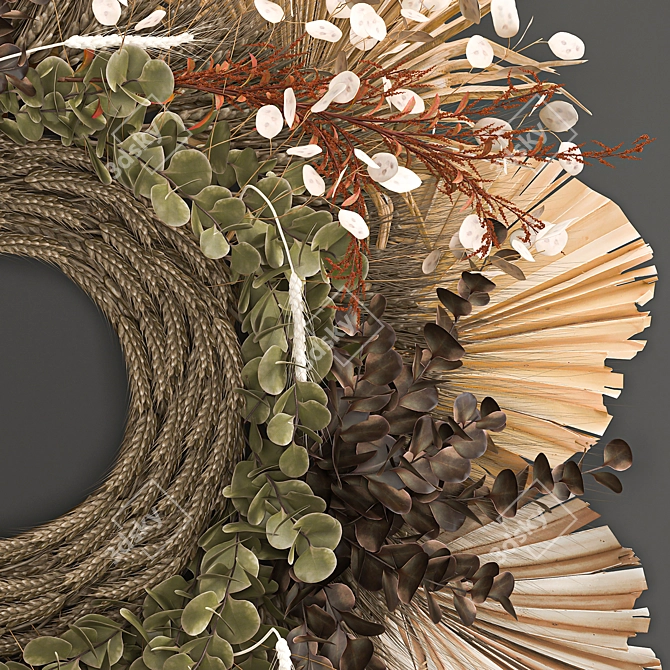 Organic Wheat Decor Wreath 3D model image 5