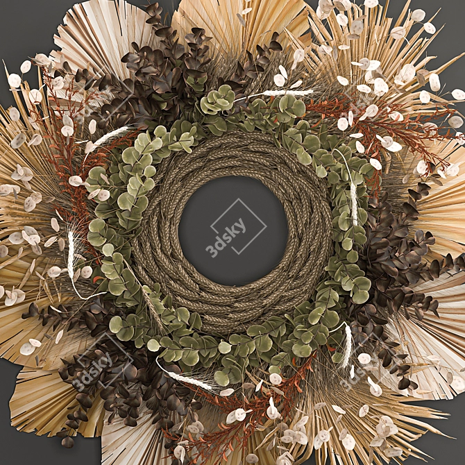 Organic Wheat Decor Wreath 3D model image 6