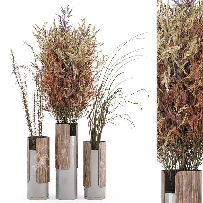 Wood & Ceramic Indoor Plant Combo - Set 345 3D model image 1