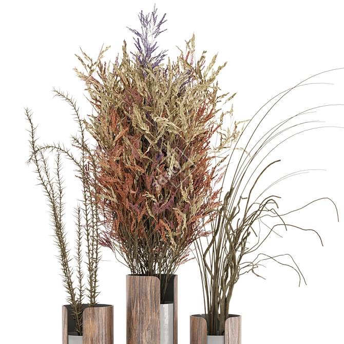 Wood & Ceramic Indoor Plant Combo - Set 345 3D model image 2