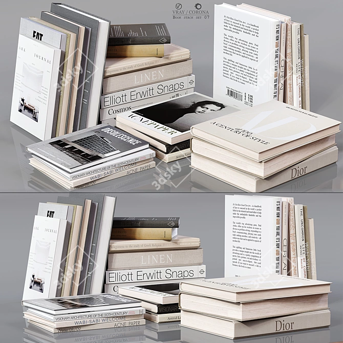 Elegant Book Stack Set 3D model image 1