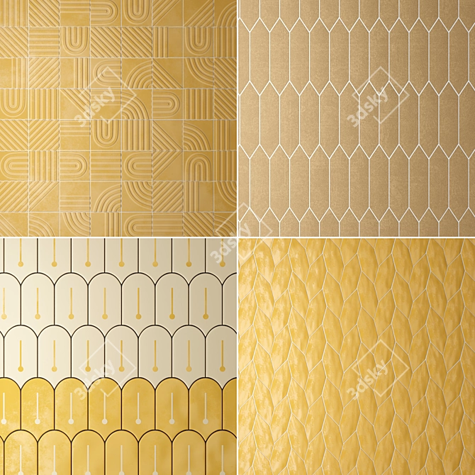 Sleek Yellow Smooth Tiles 3D model image 1