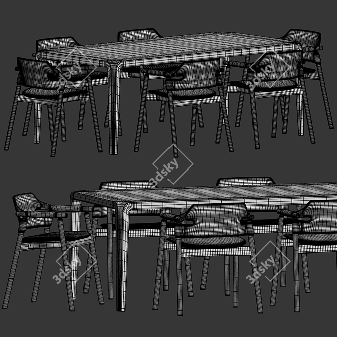 Elegant Marble and Velvet Dining Set 3D model image 2