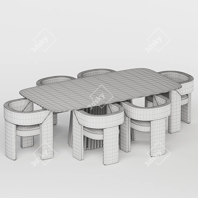 Modern Velvet and Wood Dining Set 3D model image 6