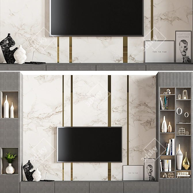 Modern TV Wall Set 01 3D model image 1