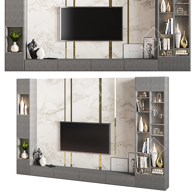 Modern TV Wall Set 01 3D model image 3