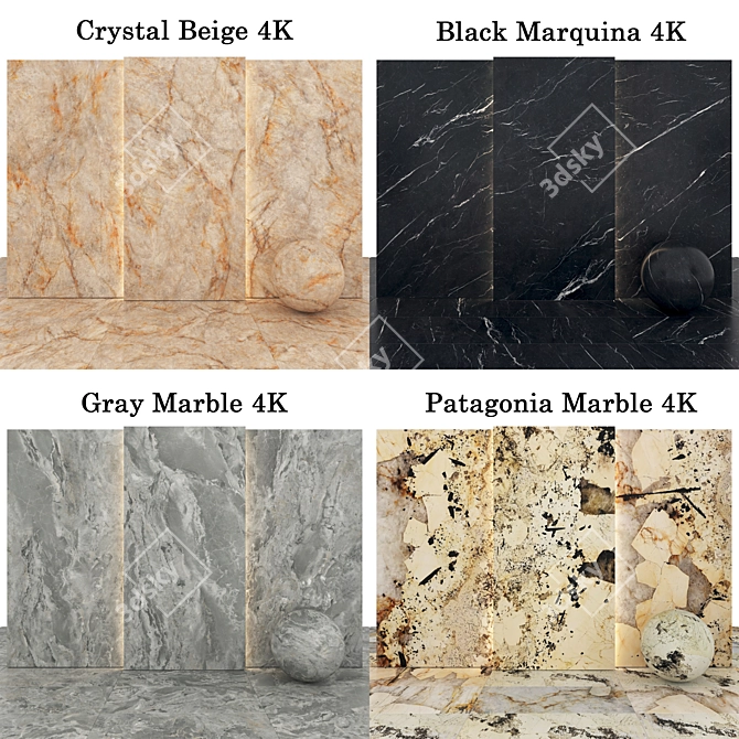 Elegant Marble Collection: Patagonia, Gray, Black Marquina, Crystal Beige 3D model image 2