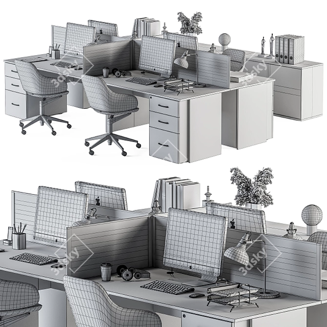 Wood and Gray Employee Set 3D model image 6