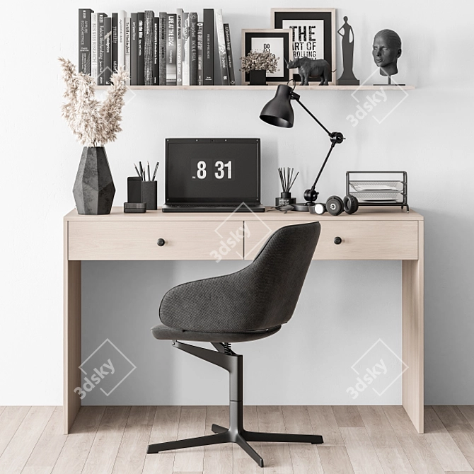 Elegant Wood Office Desk 3D model image 1