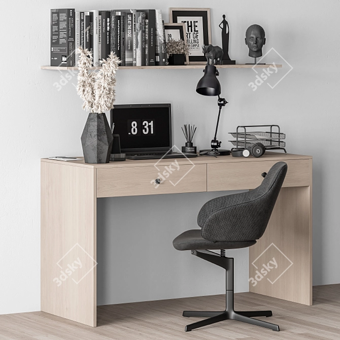 Elegant Wood Office Desk 3D model image 2