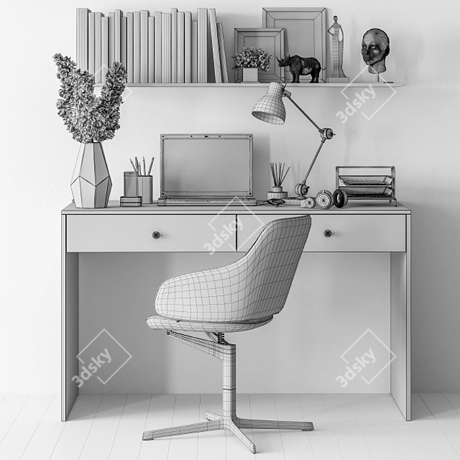 Elegant Wood Office Desk 3D model image 6