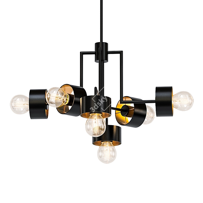 Elegant Black and Gold 6-Light Chandelier 3D model image 1