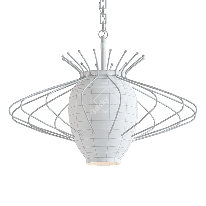 French Modernist Pendant: Brass & Satin Glass 3D model image 2