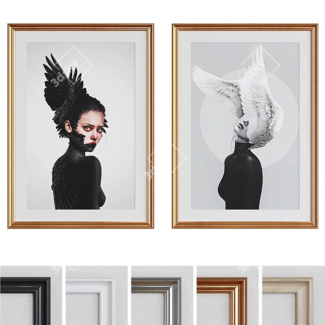 Modern Winged Women Collage Picture Frame Set 3D model image 1