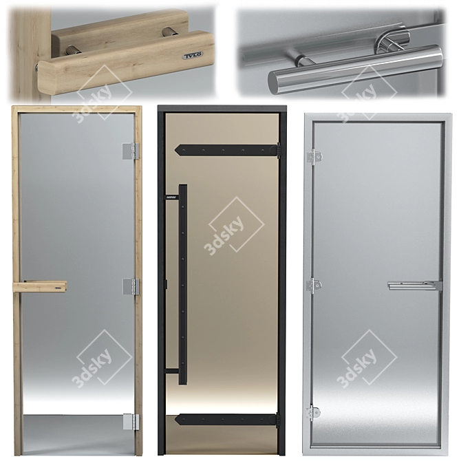 Luxury Turkish Sauna Glass Doors 3D model image 1