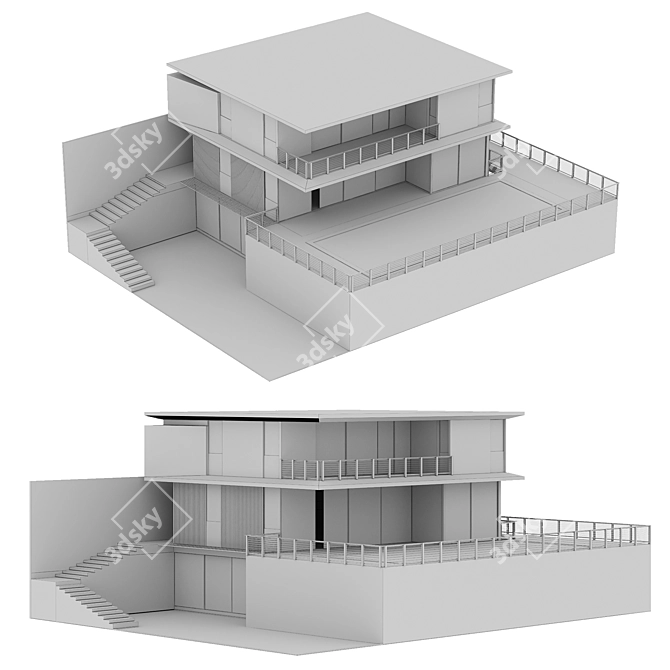 Sleek Modern House Design 3D model image 4