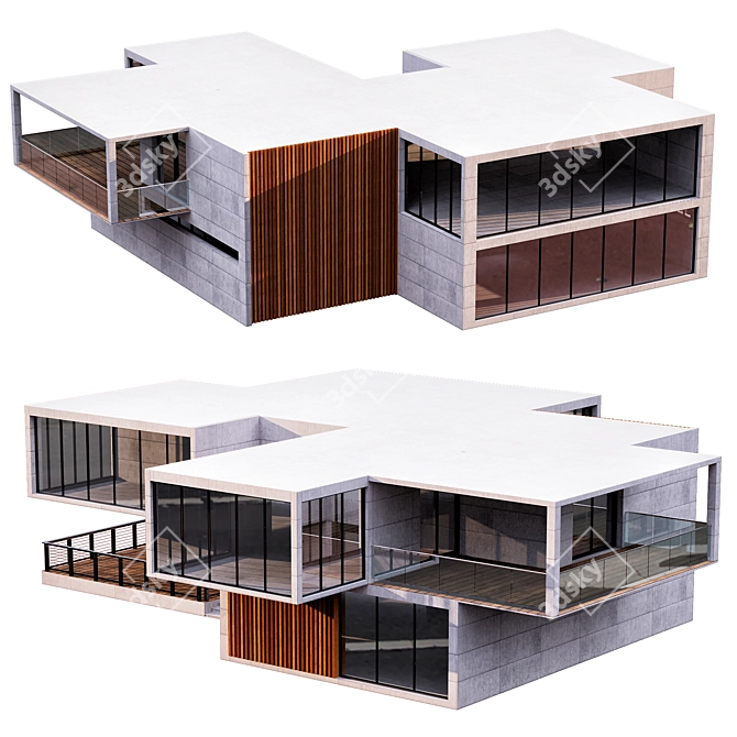 Sleek Modern House Design 3D model image 1