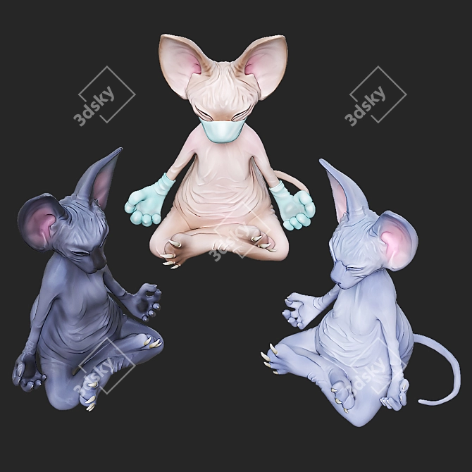 Whimsical Sphinx Cat Figurines 3D model image 2