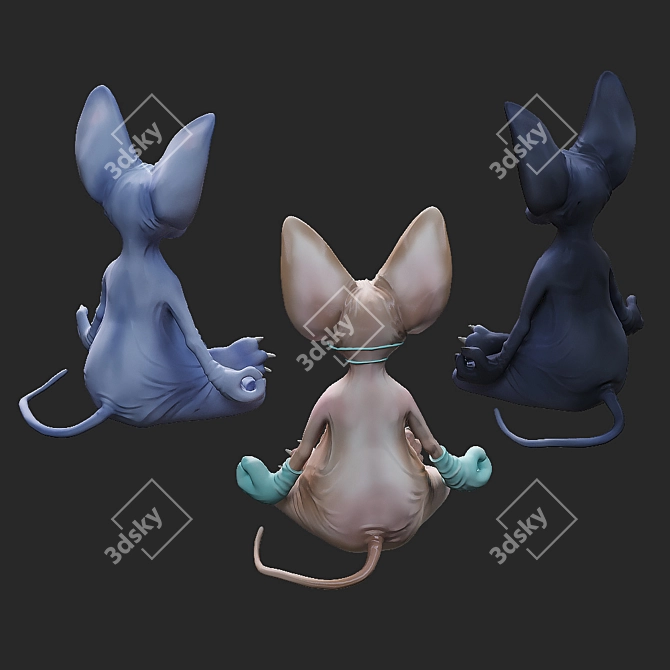 Whimsical Sphinx Cat Figurines 3D model image 4