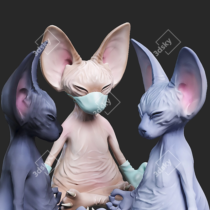 Whimsical Sphinx Cat Figurines 3D model image 5