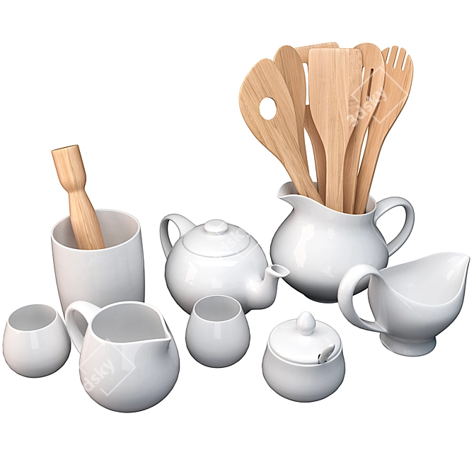 Stylish Kitchen Dish Set 3D model image 1