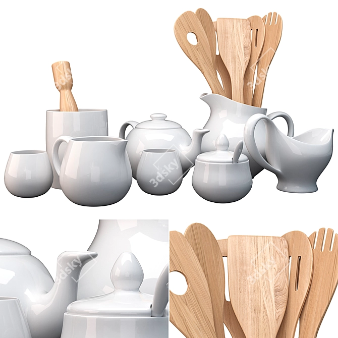 Stylish Kitchen Dish Set 3D model image 2