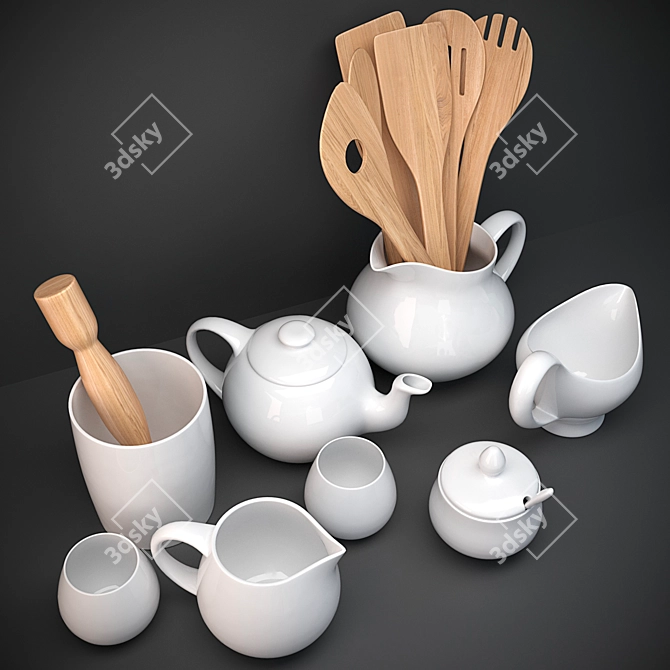 Stylish Kitchen Dish Set 3D model image 4