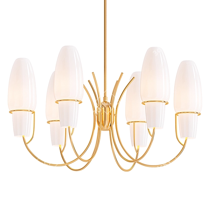 Vintage Opaline Glass Brass Chandelier 3D model image 1