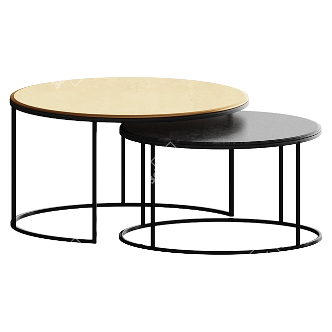 Modern Knurled Slot Coffee Tables Set 3D model image 1