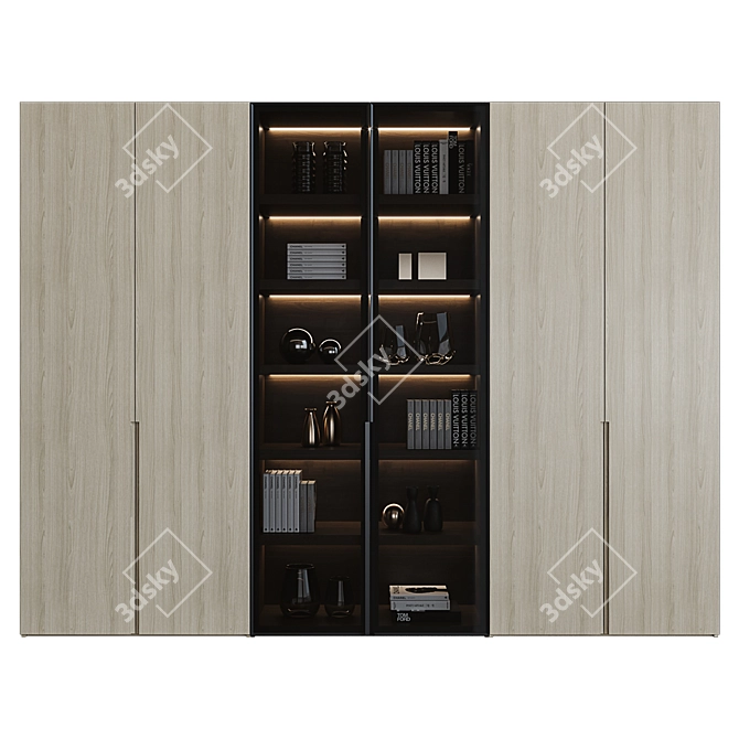 Designer Cupboard with Lighting & Shelf 3D model image 2