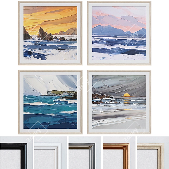 Coastal Landscape Oil Frame Set 3D model image 1