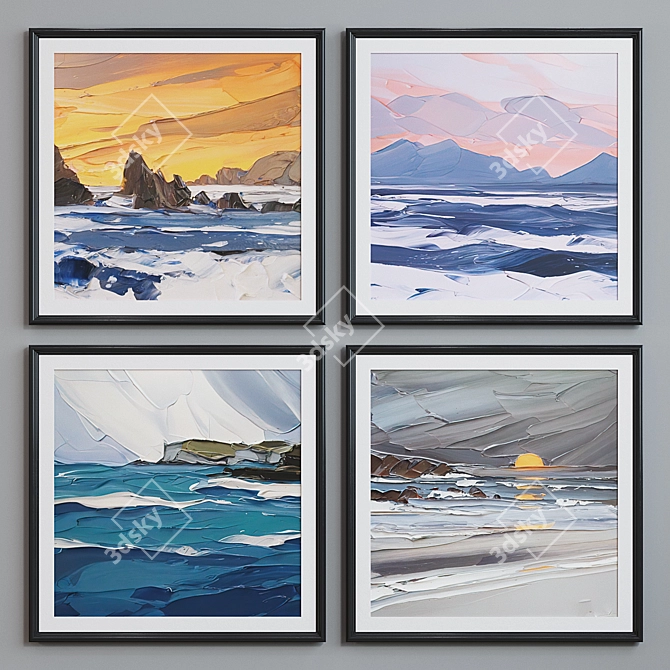 Coastal Landscape Oil Frame Set 3D model image 3